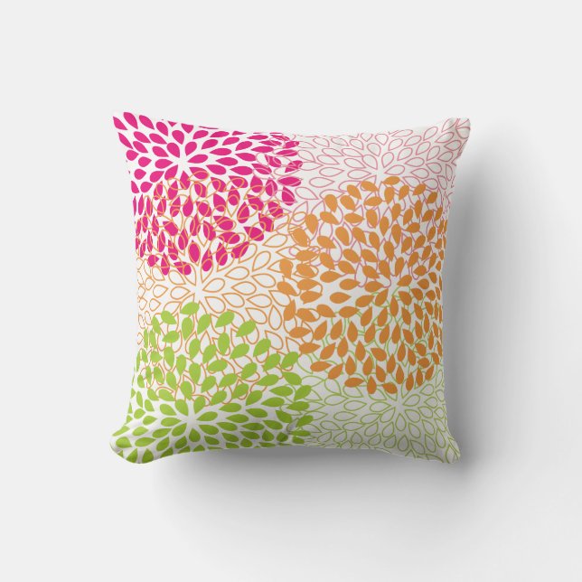 PixDezines kiku limoen+oranje/chrysanthemum Kussen (Voorkant)