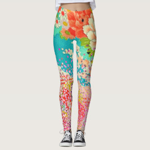 PixDezines Kimono/Peonies/Cherry Blossom Leggings