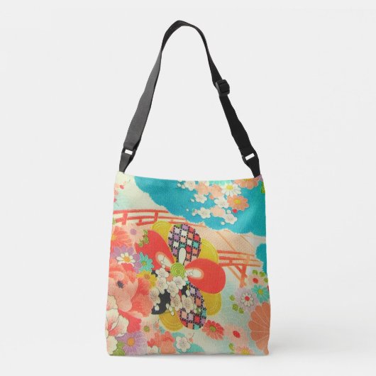 PixDezines Kimono Print/Peonies/Sakura Crossbody Tas (Achterkant)