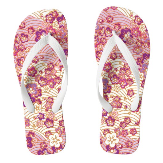 PixDezines kimono/roze sakura/faux chirimen Teenslippers (Voetbed)