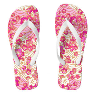 PixDezines kimono/roze sakura/nep chirimen Teenslippers
