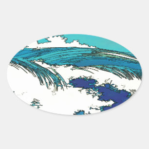 PixDezines konen uehara oceaangolven, 上 原 Ovale Sticker