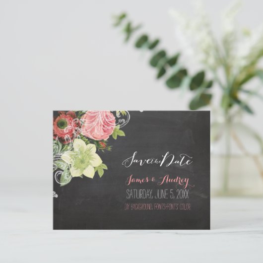 PixDezines krijtbord opslaan van de datum / rozen Aankondigingskaart (Staand voorkant)