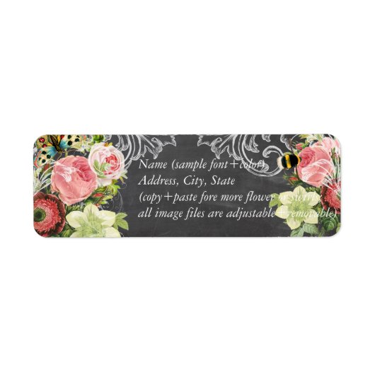 PixDezines krijtbord +  rozen Etiket (Voorkant)