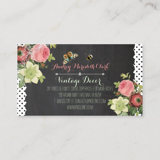 PixDezines krijtbord + rozen Visitekaartje (Achterkant)