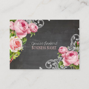 PixDezines krijtbord+Vintage rozen Visitekaartje