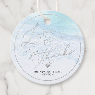 PixDezines Kristalblauwe kustlijn, Strand Dank u Bedankjes Labels