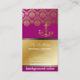 PixDezines Kroonluchter + Damast/ Fuschia+Gouden K Visitekaartje