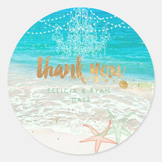 PixDezines kroonluchter/strand/lightstrings dank u Ronde Sticker (Voorkant)