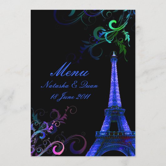 PixDezines la tour eiffel/paris/Neon Lights Menu (Achterkant)
