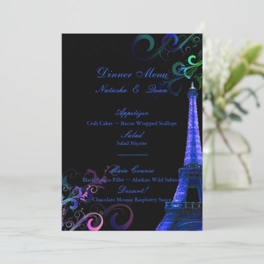 PixDezines la tour eiffel/paris/Neon Lights Menu (Staand voorkant)