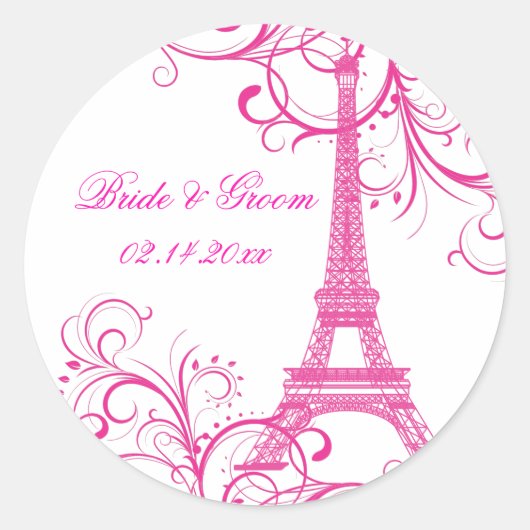 PixDezines La Tour Eiffel+Swirls/DIY achtergrond Ronde Sticker (Voorkant)