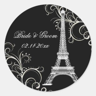 PixDezines La Tour Eiffel+Swirls/DIY kleur Ronde Sticker