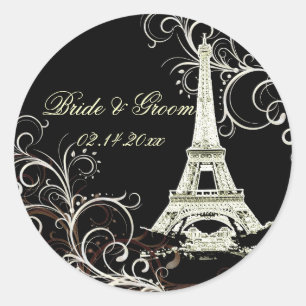 PixDezines La Tour Eiffel+Swirls Ronde Sticker