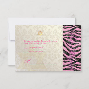 PixDezines LARGE RSVP Zebra/Damask Bat Mitzvah Kaartje