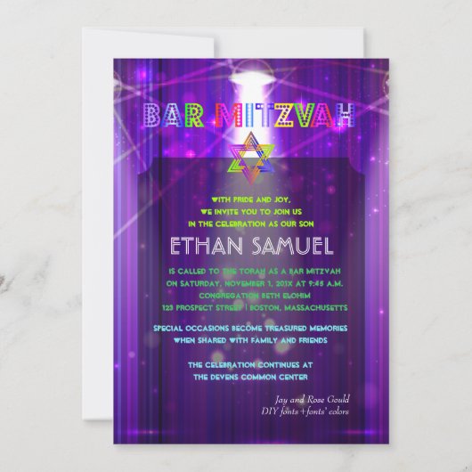 PixDezines laser/neon lampjes bar mitswa Kaart (Achterkant)