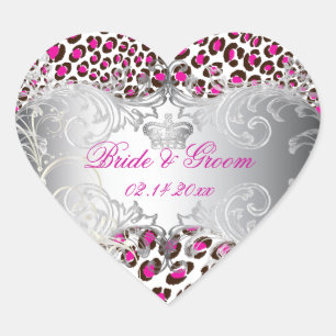 PixDezines Leopard+parel swirls/magenta Hart Sticker