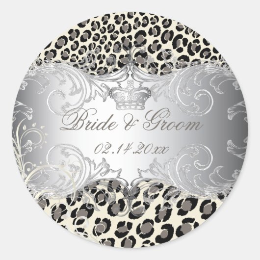 PixDezines Leopard+parelmoerassen trouwstickers Ronde Sticker (Voorkant)