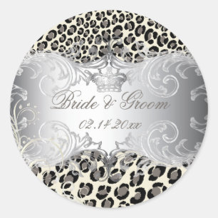 PixDezines Leopard+parelmoerassen trouwstickers Ronde Sticker