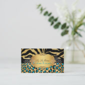 PixDezines  LEOPARD+ZEBRA+FAUX+GOLD+LABEL Visitekaartje (Staand voorkant)