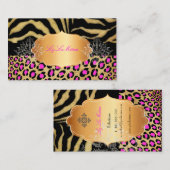 PixDezines  LEOPARD+ZEBRA+FAUX+GOLD+LABEL Visitekaartje (Voorkant / Achterkant)