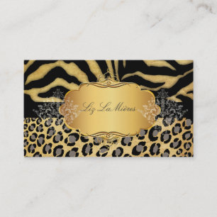 PixDezines  LEOPARD+ZEBRA+FAUX+GOLD+LABEL Visitekaartje