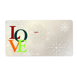 PixDezines Liefde, Sneeuwvlokken Wit + Parel Etiket