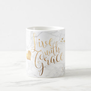 PixDezines LIVE MET GRACE/Marble+Faux Gold Script Koffiemok