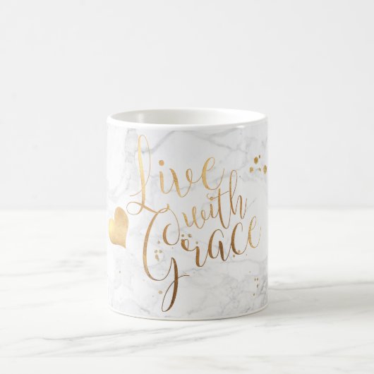 PixDezines LIVE MET GRACE/Marble+Faux Gold Script Koffiemok (Center)
