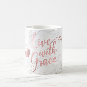 PixDezines LIVE MET GRACE/Marble+Faux Roos Gold Koffiemok