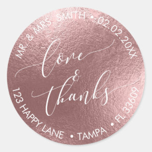 PixDezines LOVE+BEDANKT FAUX FOLIE, ROOS GOLD Ronde Sticker