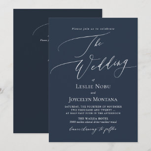 PixDezines Luxe Calligrafie Navy Blue Wedding Kaart