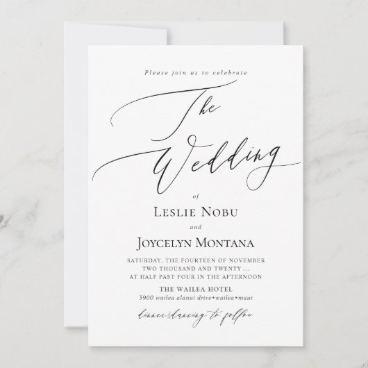 PixDezines Luxe Calligraphy Minimalist Wedding Kaart (Voorkant)
