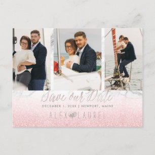 PixDezines Marble+Blush Pink De datum opslaan Briefkaart