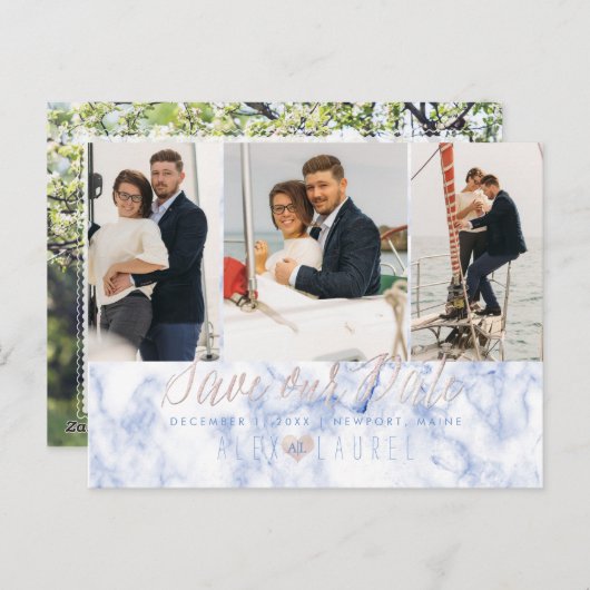 PixDezines Marble+Blush Pink De datum opslaan Briefkaart (Voorkant / Achterkant)