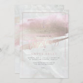 PixDezines Marble+Blush Pink Platinum/Doop Kaart (Voorkant / Achterkant)