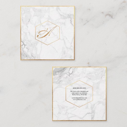 PixDezines Marble+Elegant Script Monogram letterty Vierkante Visitekaartje (Voorkant / Achterkant)