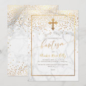 PixDezines Marble+Faux Gold Confetti/Doopsel Kaart (Voorkant / Achterkant)