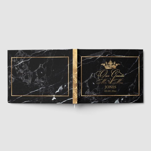 PixDezines Marble+Faux Gold Crown+Fancy Script Gastenboek (Volledig)