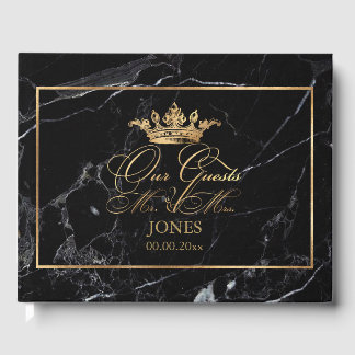 PixDezines Marble+Faux Gold Crown+Fancy Script Gastenboek