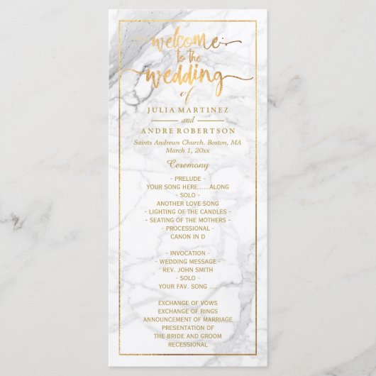PixDezines Marble + Faux Gold Wedding Programma (Voorkant)