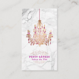 PixDezines Marble+Faux Roos Gold Chandelier Visitekaartje