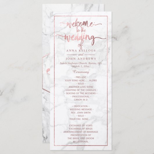 PixDezines Marble+Faux Roos Gold Wedding Program Programma (Voorkant / Achterkant)