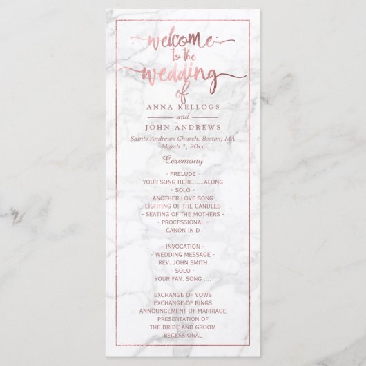 PixDezines Marble+Faux Roos Gold Wedding Program Programma (Voorkant)