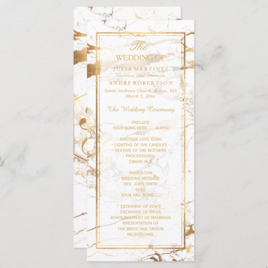PixDezines Marble+Gold Veins Programme de mariage (Devant / Derrière)