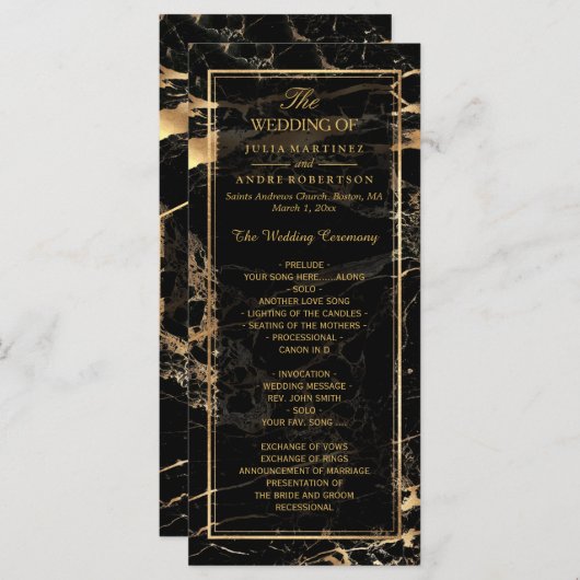 PixDezines Marble+Gold Veins Programme de mariage (Devant / Derrière)