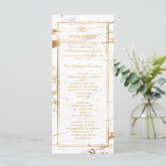 PixDezines Marble+Gold Veins Wedding Program Programma (Staand voorkant)