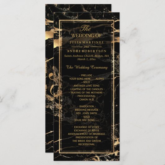 PixDezines Marble+Gold Veins Wedding Program Programma (Voorkant / Achterkant)
