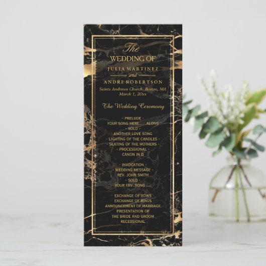 PixDezines Marble+Gold Veins Wedding Program Programma (Staand voorkant)