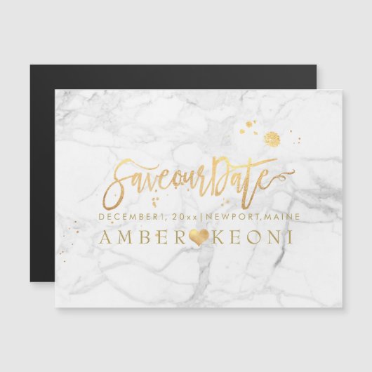 PixDezines Marble Save Our Date/Faux Gold Script Magnetische Uitnodiging (Voorkant / Achterkant)